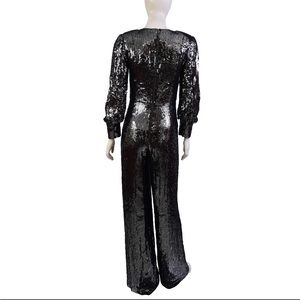 ALICE & OLIVIA  Jumpsuit  Black Sequin Long Jump Suit(with sleeves)